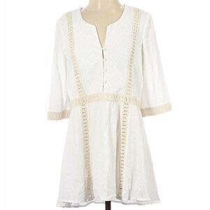 New L*Space Ivory Tan Peasant Boho Embroidered Lala 3/4 Sleeve Dress Size Small